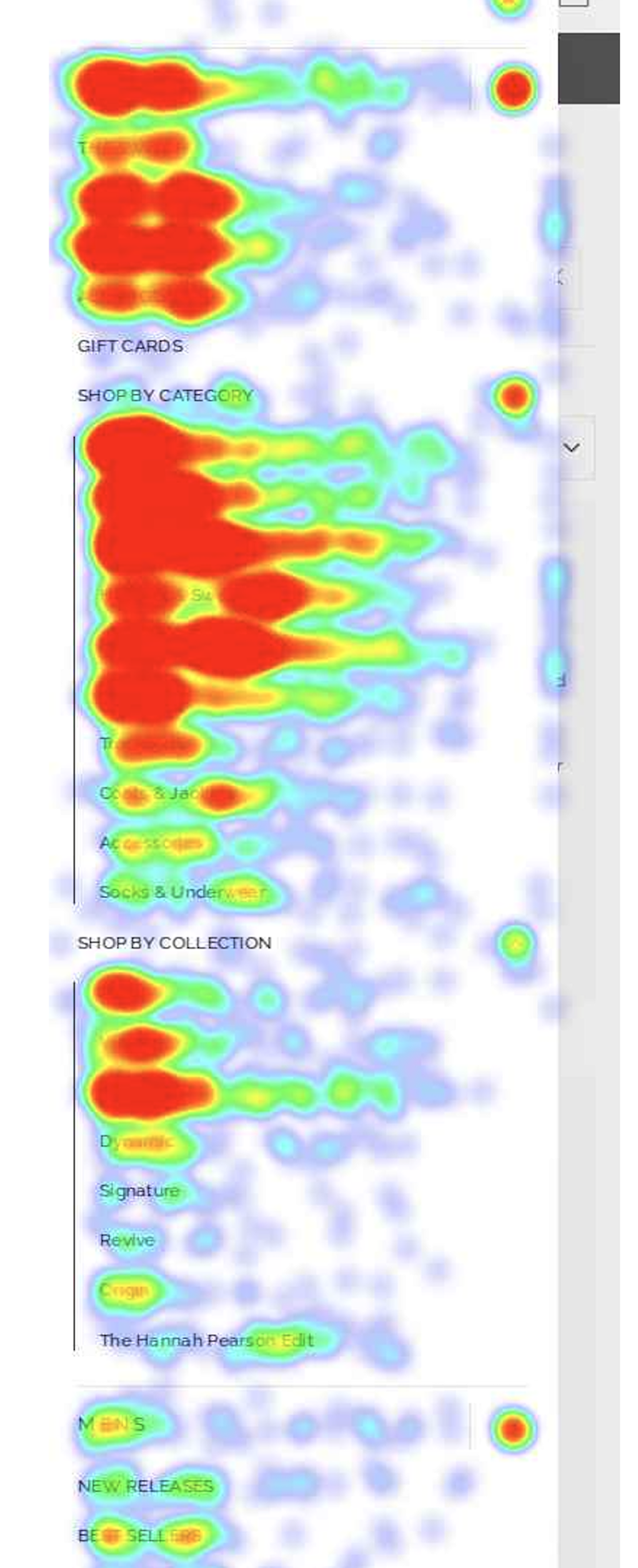 Microsoft Clarity heatmap of the original DFYNE mobile menu